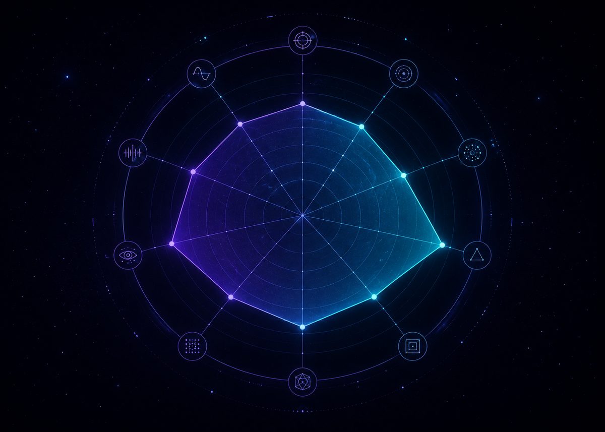 A radar chart plotting perception accuracy across twelve descriptor axes.
